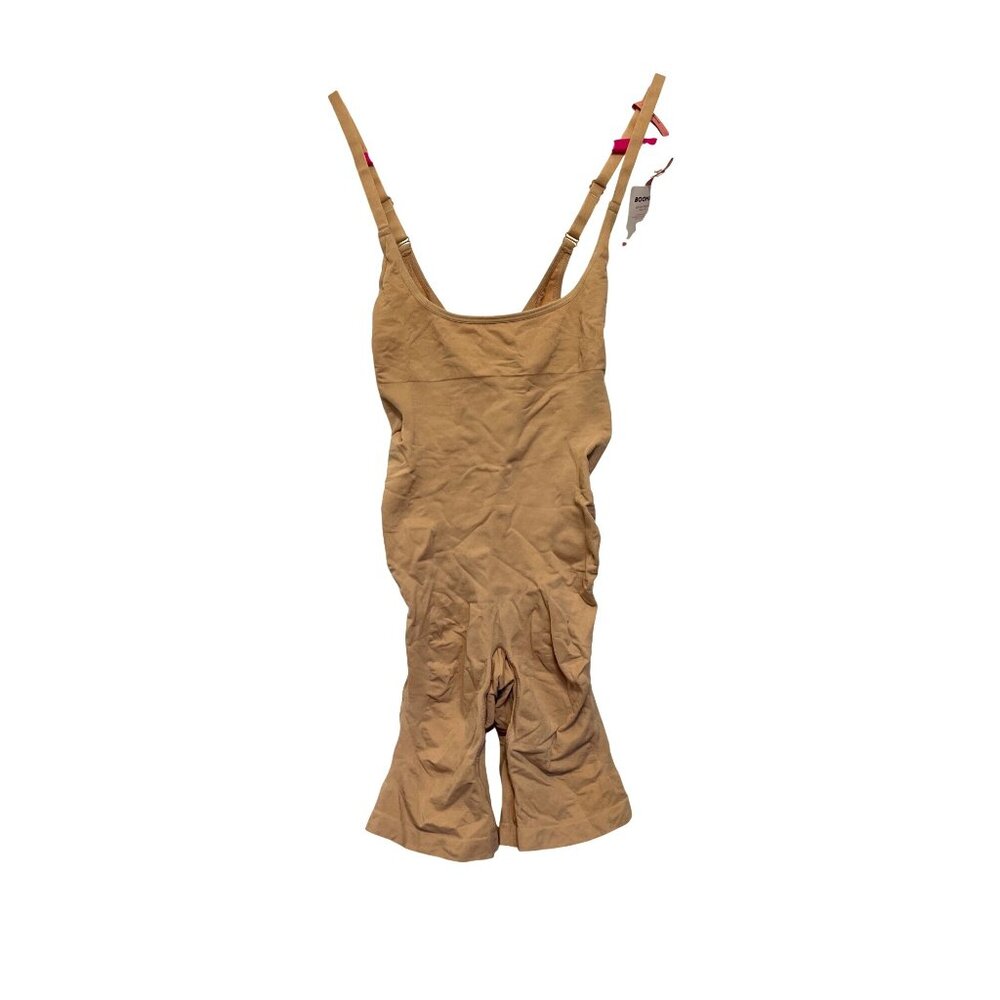 Boomba Mid-Thigh Sculpt Beige Bodysuit L/XL Adjustable Straps Nylon Spandex